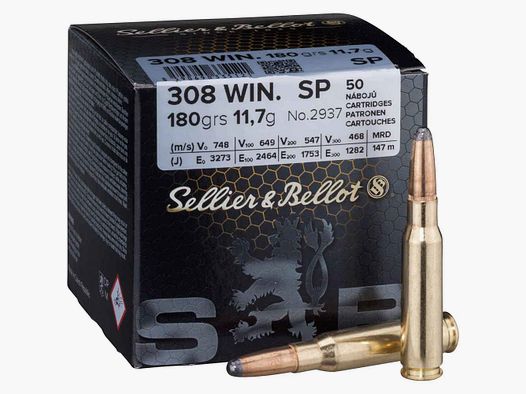 S&B Büchsenpatrone Kal. .308, Teilmantel 180 grs. 11,7g