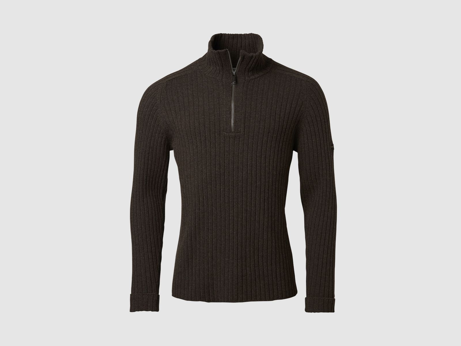 Chevalier Antony Half Zip Woll Langarmshirt Herren, M, Braun