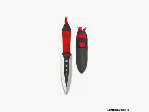 COLTELLO – ALBAINOX – SET 3 COLTELLI LANCIO CON CORDA ROSSA CON FODERO 19 cm