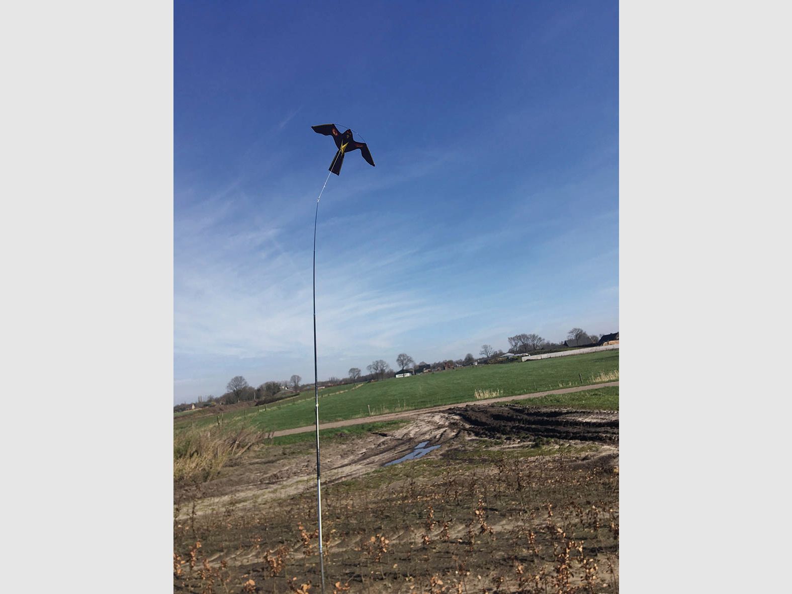 Windrotierende Vogelscheuche mit 4m Mast