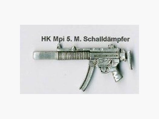 HK MP 5 mit Schalldämpfer als Metall-Anstecker