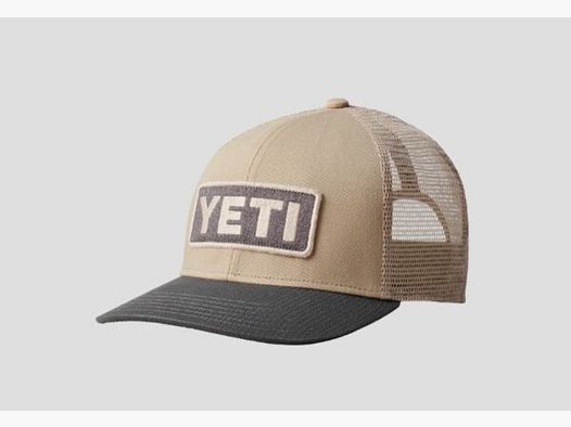 YETI Leather Logo Badge Trucker Cap Sharptail Taupe-Grey