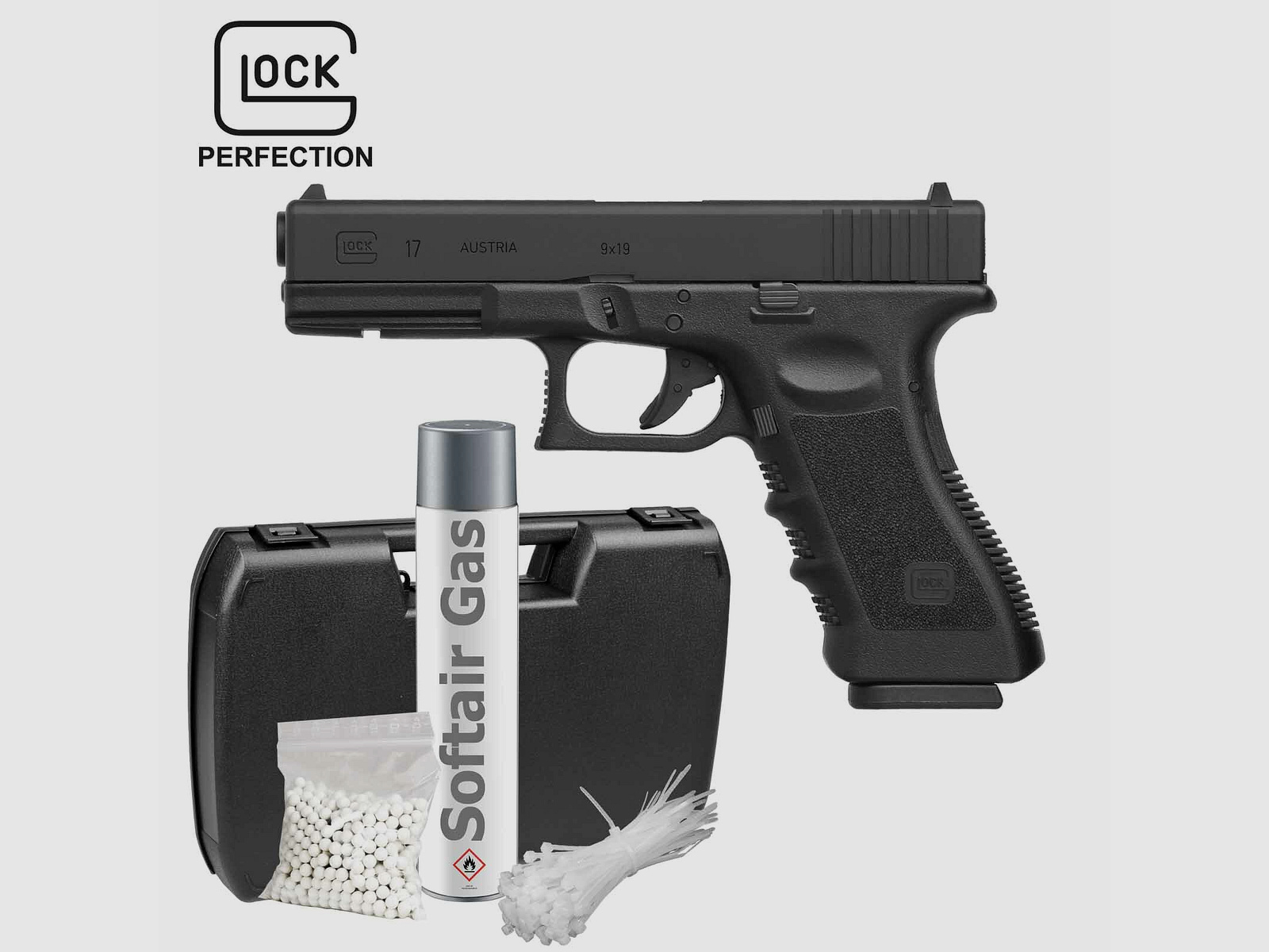 Komplettset Glock 17 Softair-Pistole Kaliber 6 mm BB Gas Blowback (P18)