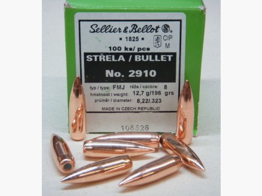 Pociski Sellier Bellot Kaliber 8mm 196 Grs FMJ (2910) po 100