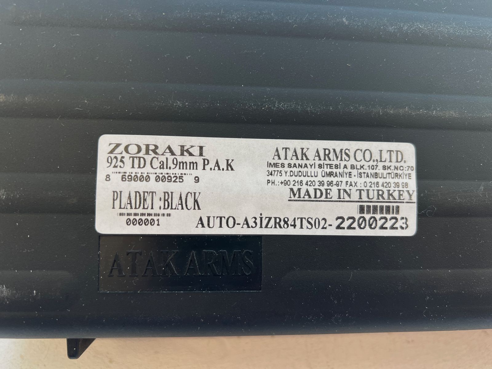 ZORAKI gas pistol (SRS) 925 black caliber 9mm P.A.