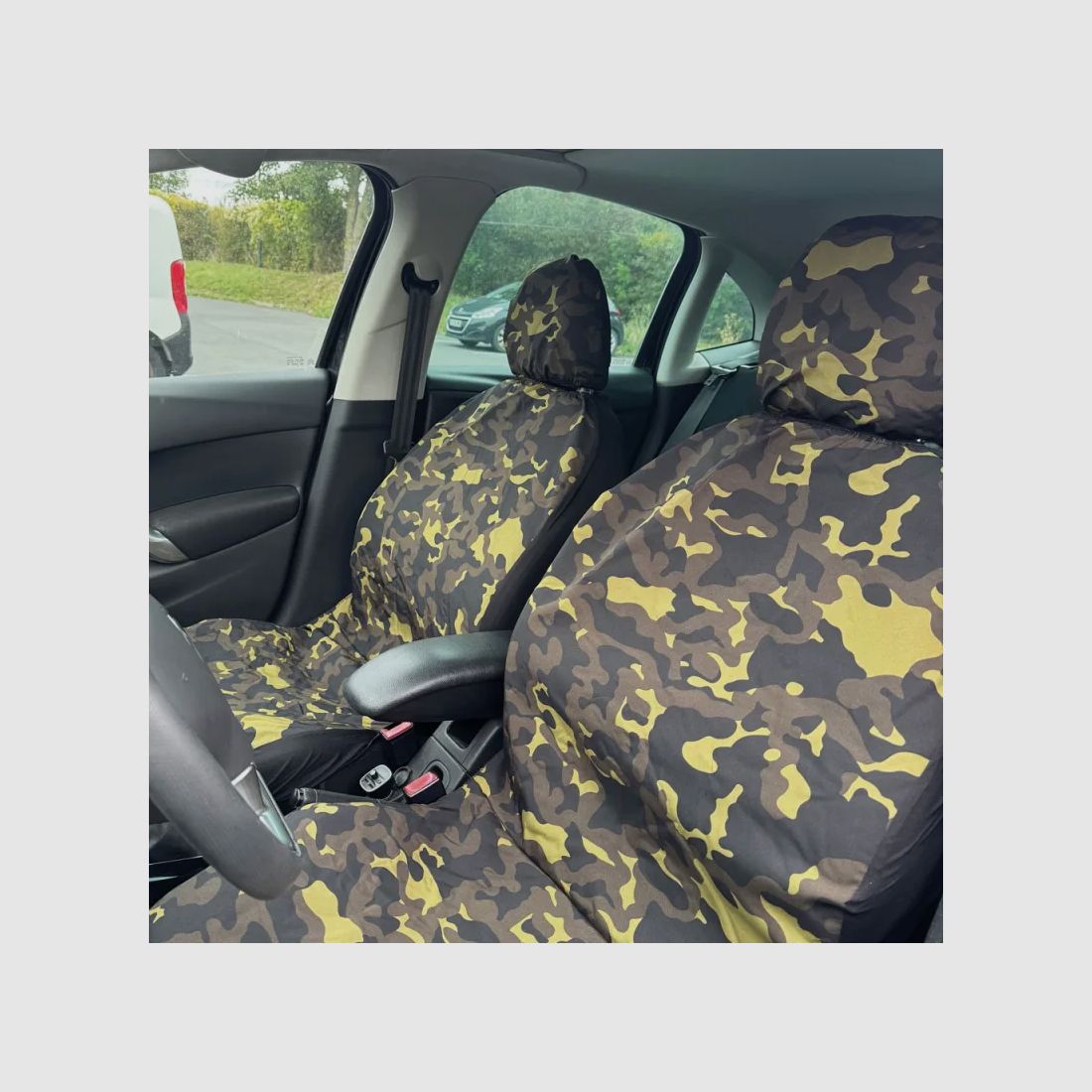 Set Autohoezen van zwart polyester en Camo-schuim CE, afbeelding 1 van 4