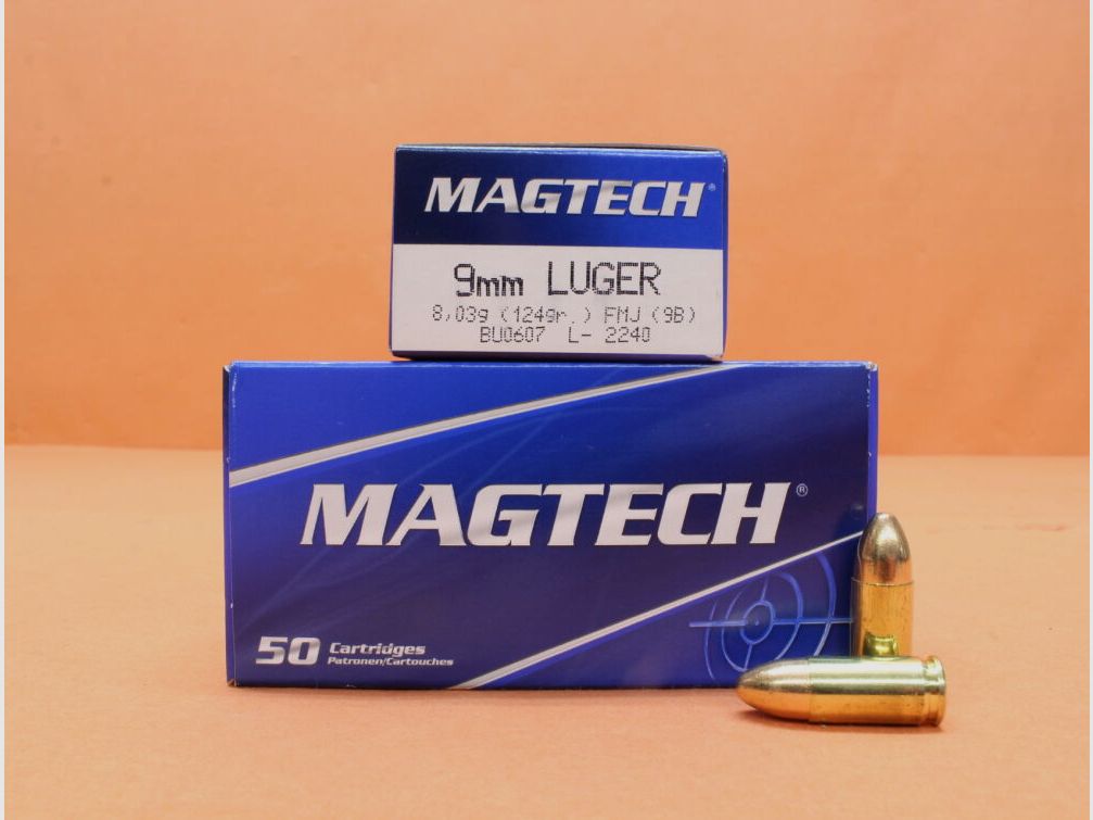 Magtech Patrone 9mmLuger Magtech 124grs FMJ/ FMC (9B) 20 x VE 50 = 1000 Patronen/ Vollmantel (9mmPara/9x19)