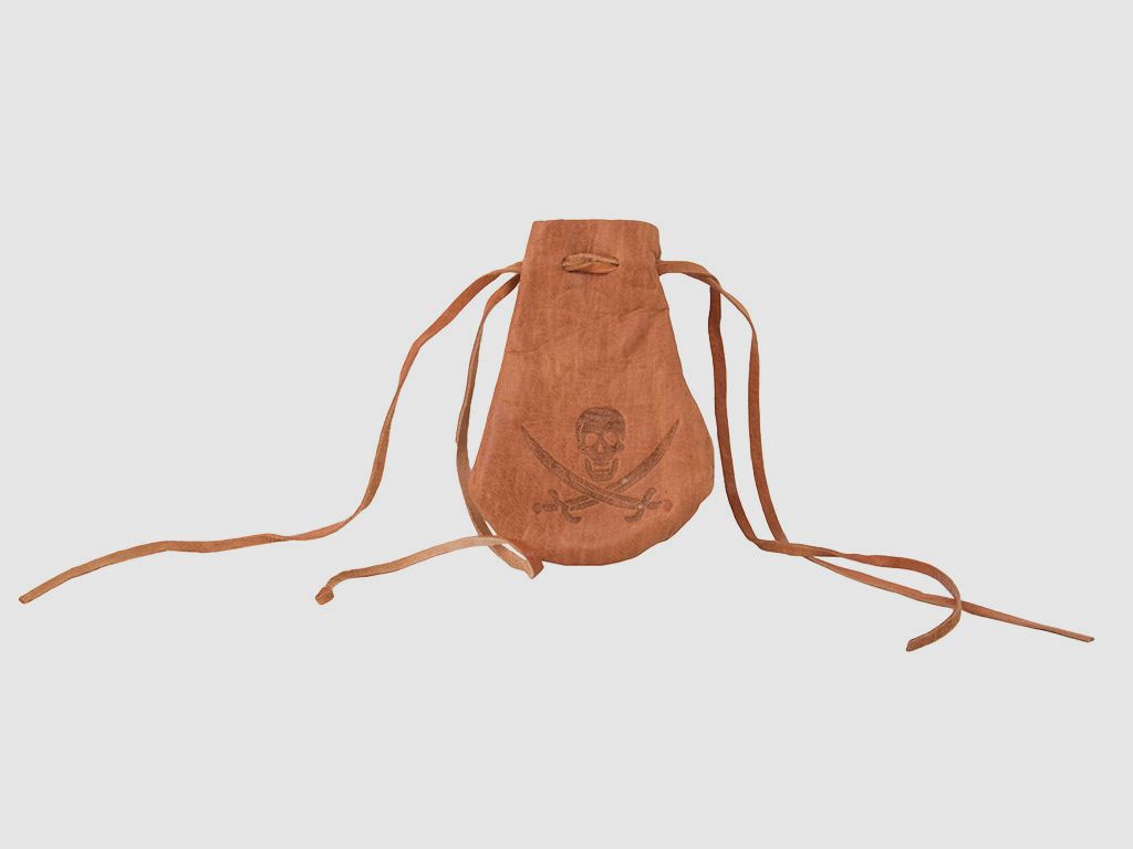 Piraten Goldbeutel mit Totenkopf Motiv und 8 authentisch wirkenden MĂĽnzen