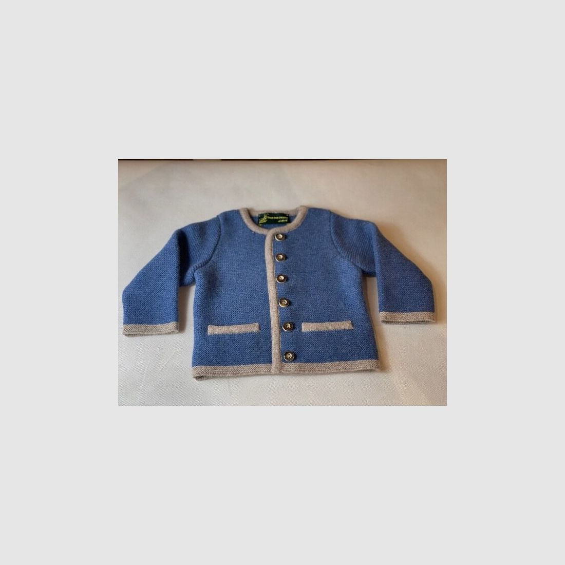 Kinder Strickjacke Merinowolle in Blau/Beige