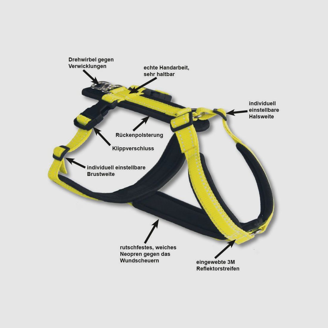 AKAH Hundegeschirr Tracker neongelb