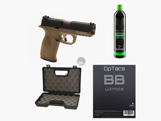 SET !!! Softair - Pistole - WE - WET-05 BK Silver Barrel Metal Version GBB - ab 18, ber 0,5 Joule