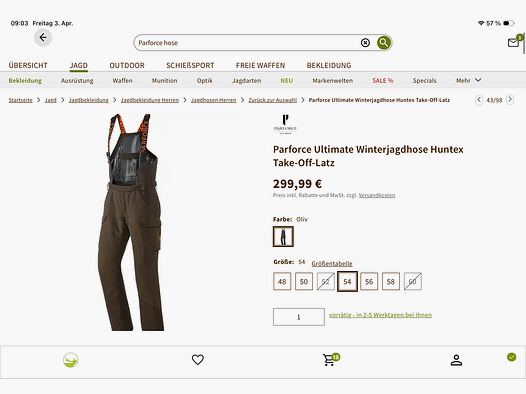 Parforce Ultimate HunTEX Winter Thermo Pants 52/L - Bib with suspenders