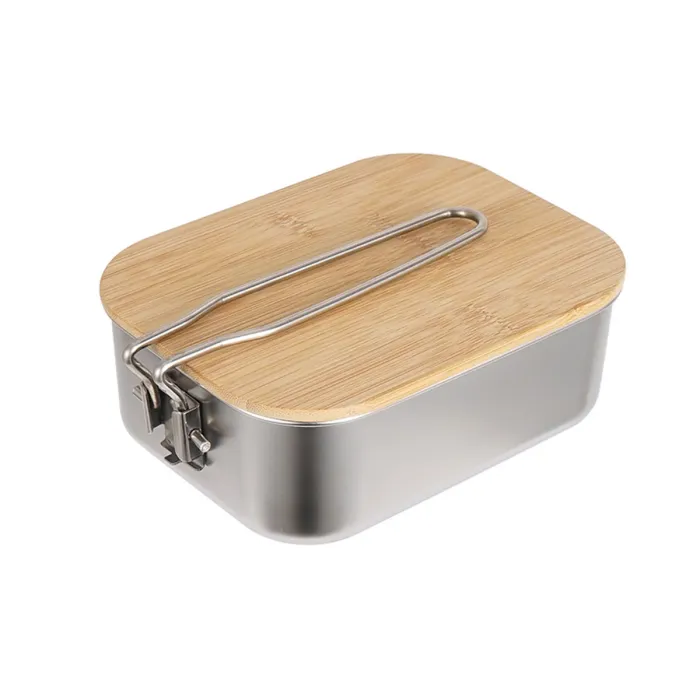 Caja de almuerzo de acero inoxidable con tabla de cortar de madera de bambú