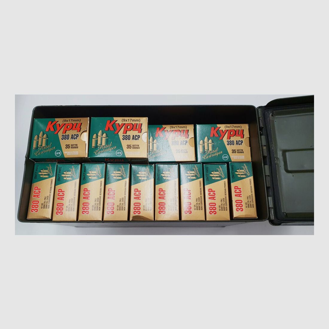 JSC "PLANTA DE CARTUCHOS DE NOVOSIBIRSK" & LVE "EQUIPO DE BAJA TENSIÓN CO" Munición JSC 380 COURT BROWING / 9mm corto FMJ 92grs no corrosivo 1.680 disparos en caja de municiones del EJÉRCITO