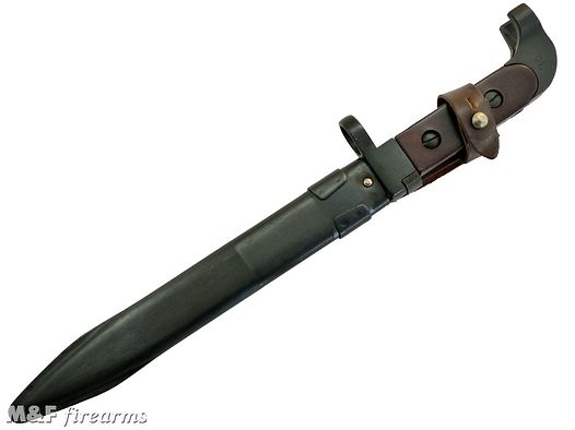 Bulgarisches Bajonett für AK 47 mit brauner Leder-Koppelschlaufe & -Sicherungsriemen, nicht passend für AKM, AK 74 und alle AK-Modelle mit Bajonetthaft