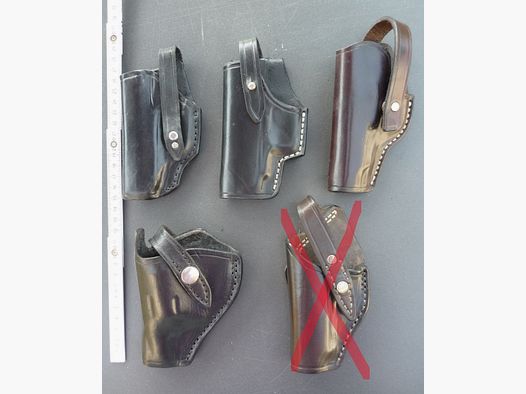 HKDesign Holster  Art. Nr.  002 : Einfachholster mit Sicherheitsriemen   -  für: RG9, RG600, Reck Comma., HW37/88, TGS,S&W419,M&S.EGP55, RG9,PPK,  M&SG3  -  für Linkshänder