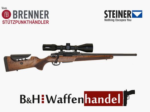 Brenner Komplettpaket:	 BR20 L.E. (Nussbaum, verstellbarer Schaftrücken / Limited Edition) mit Steiner Ranger 3-12x56