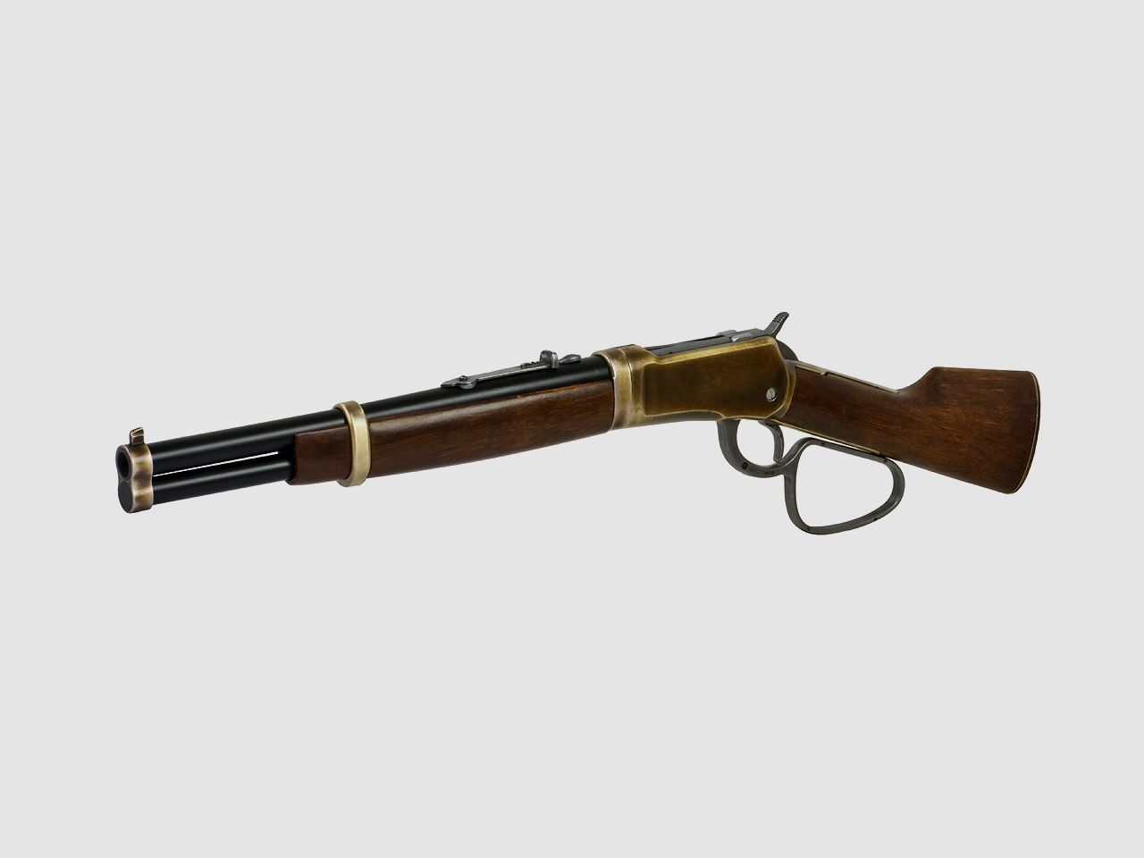 Deko Westerngewehr Kolser Winchester Mare's Leg 26 Zoll realistisches Repetieren mit HĂĽlsenauswurf LĂ¤nge 67 cm messing