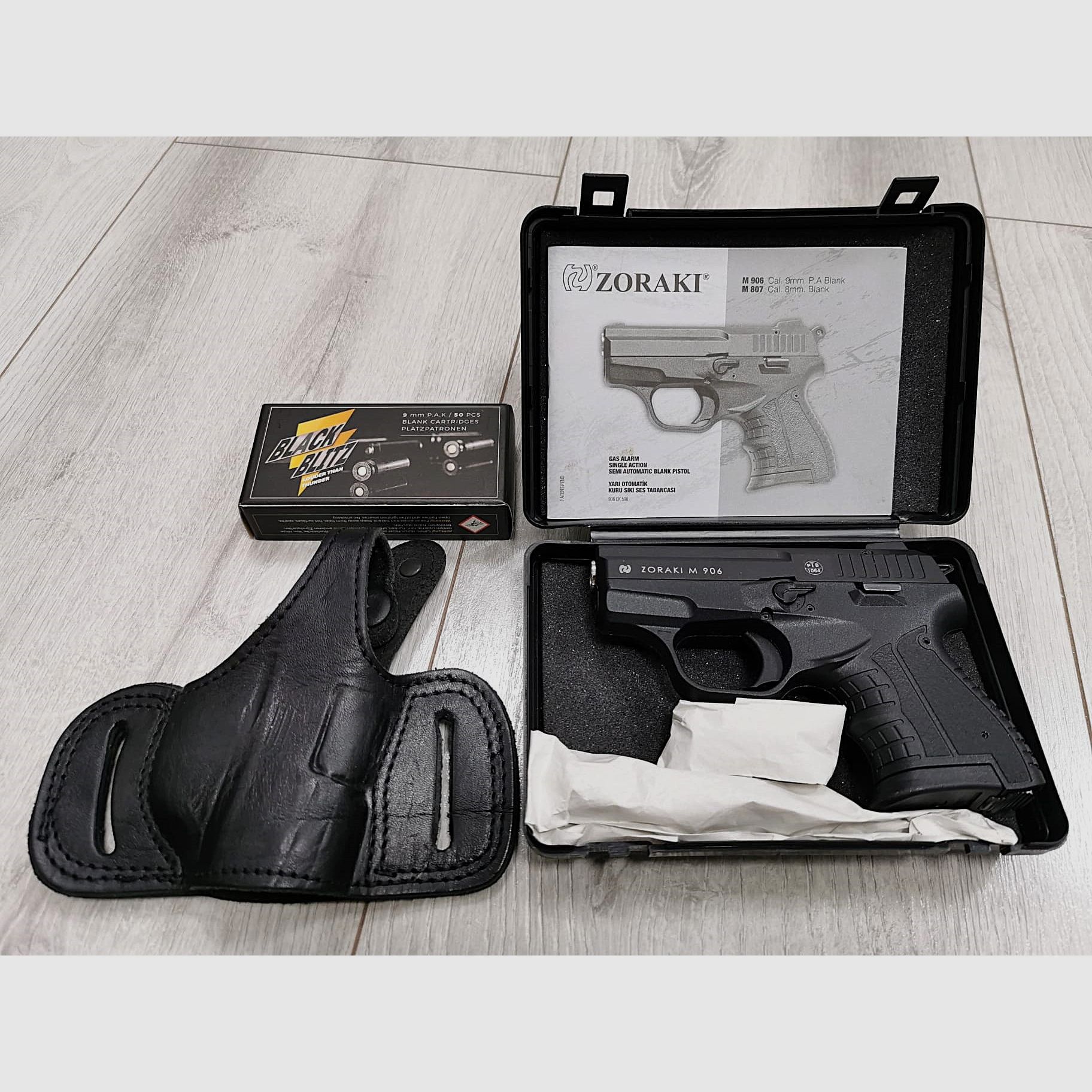 Zoraki 906 Schreckschuss Pistole 9mm Schwarz-Chrom Set Angebot. Neuware!!