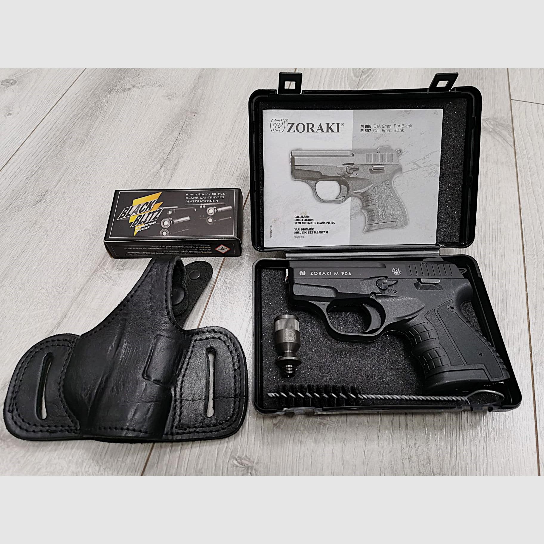 Zoraki 906 Schreckschuss Pistole 9mm Schwarz-Chrom Set Angebot. Neuware!!
