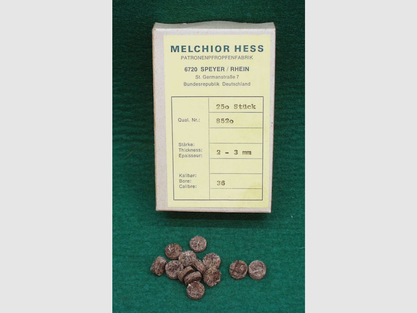 Melchior Hess Gefettete Hartfilzpfropfen Kal.36