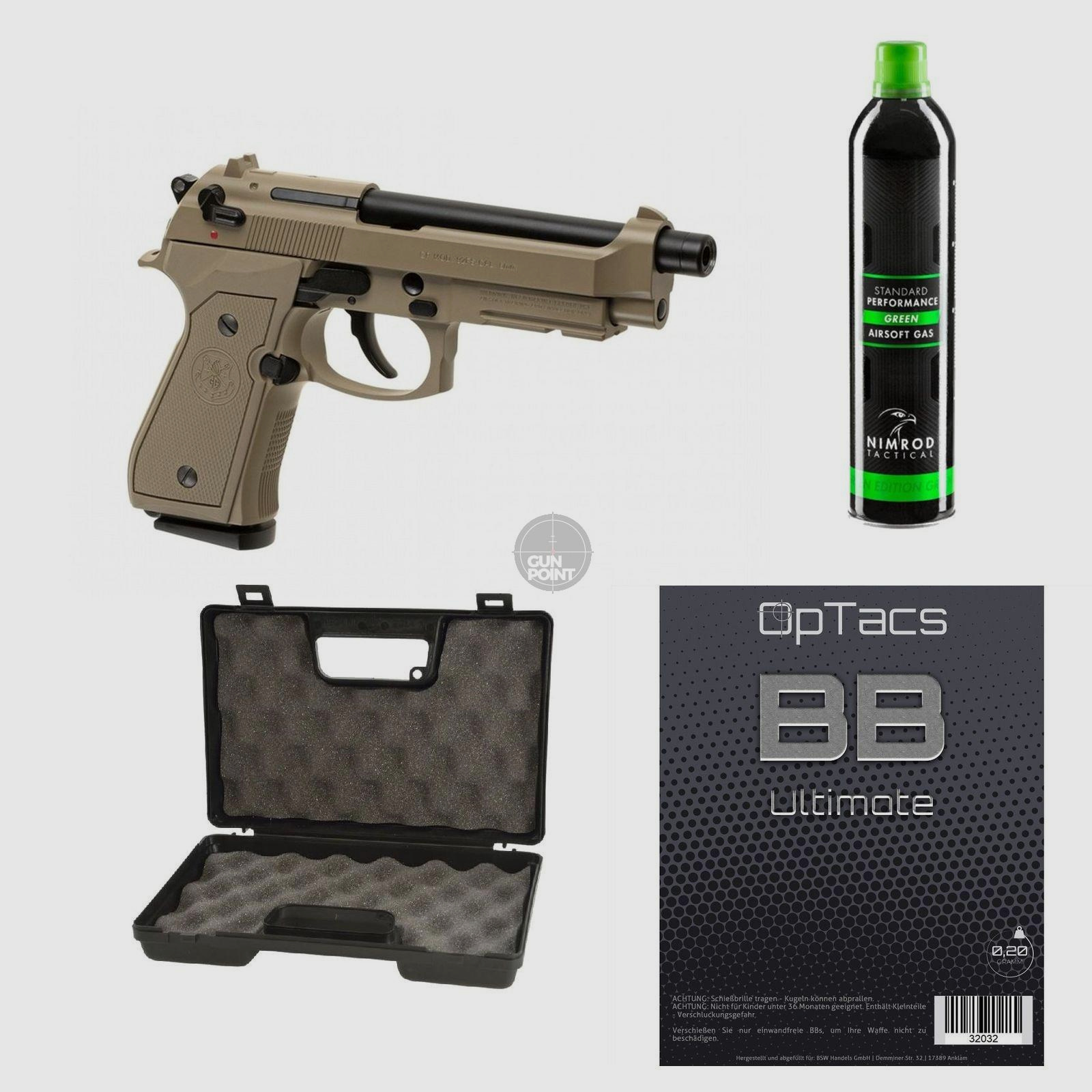 SET !!! Softair - Pistole - G & G - GPM92 Metal Version GBB desert -ab18, 0,5J