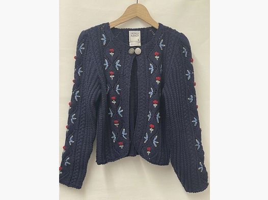 Michaela Buerger Johanna Cárdigan de Lana Merino Tejido a Mano — Azul Oscuro
