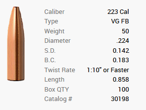 Balle Barnes .223/.224 50GR Varmint Grenade FB 100 pièces