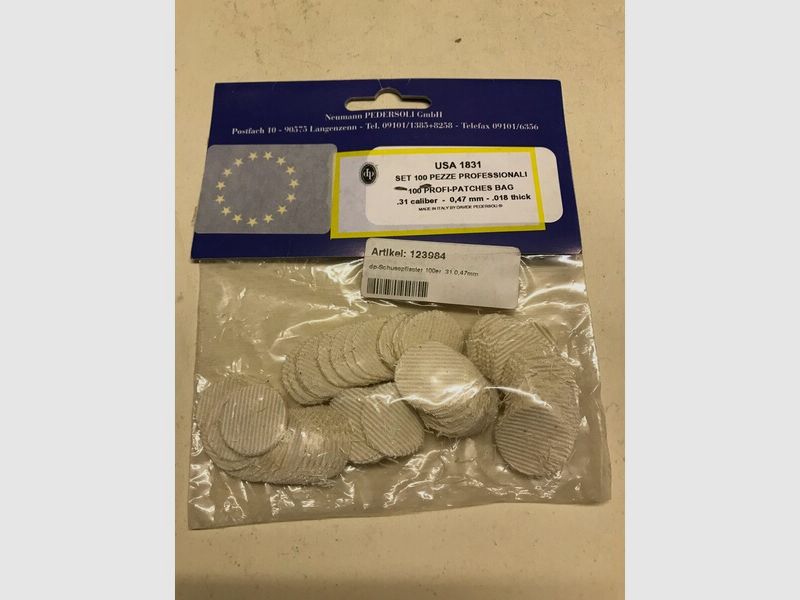 Schusspflaster Vorderlader Kal. .31-.33 Ø 20mm Stärke 0,47mm 0,018inch Pedersoli