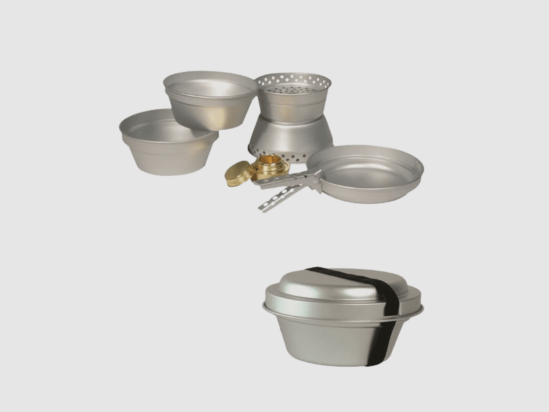 Set da cucina MIL-TEC in alluminio - 2 pentole 1 padella 1 fornello