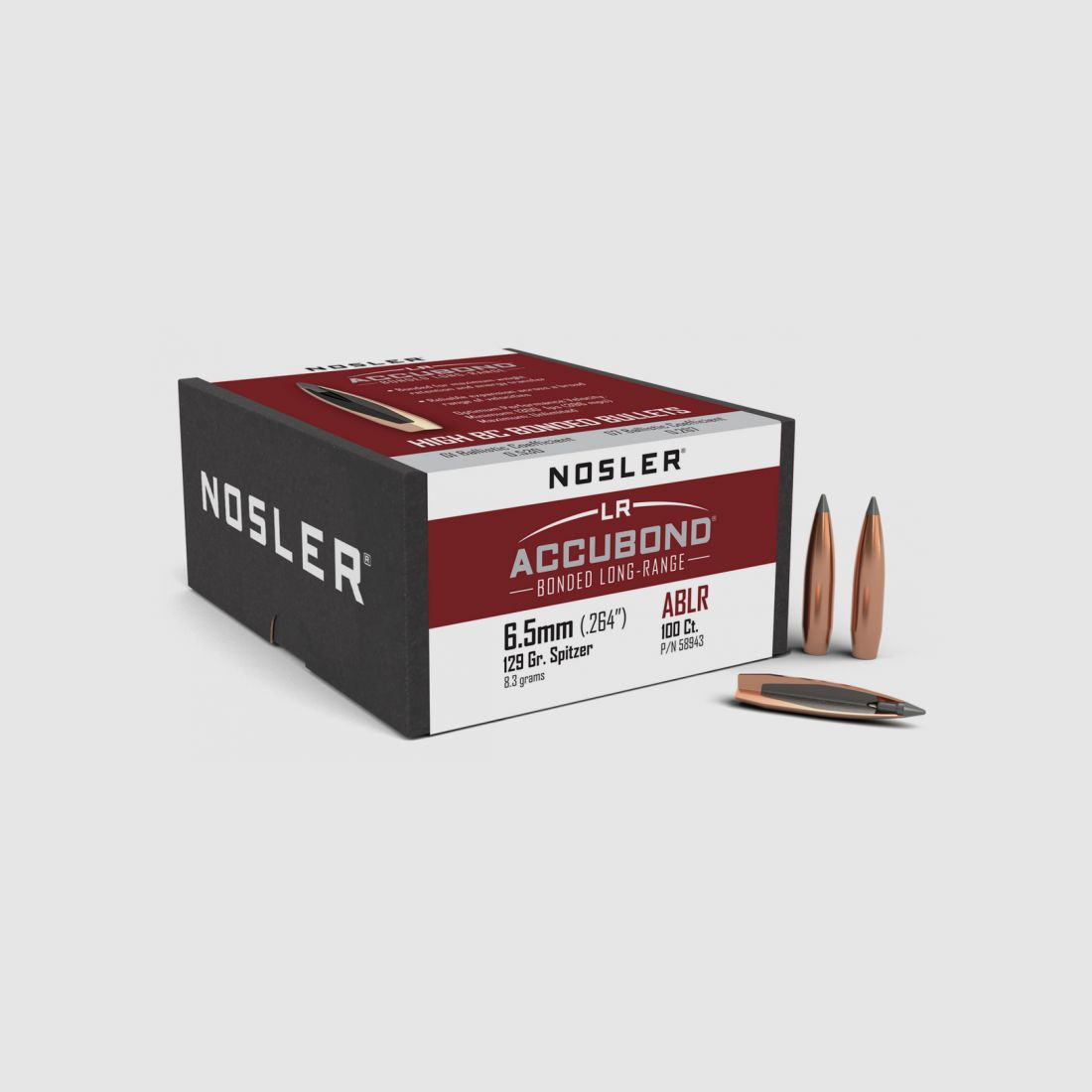 NOSLER GESCHOSSE 6,5MM/264 129 GRS 8,35 G ACCUBOND LONG RANGE 100STK, Bild 1 von 2