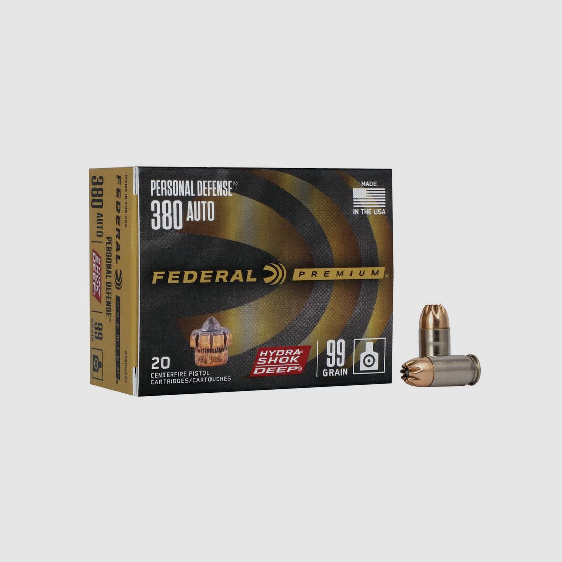 Federal Premium Personal Defense Hydra-Shok Deep .380 Auto 99GR HP 20 cartuchos