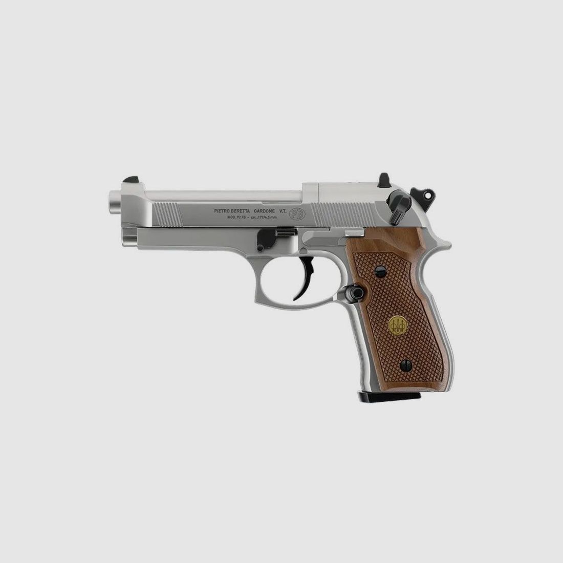 Pistolet CO2 Beretta 92F Nikiel/Drewno Kal.4,5mm 8 Strzałów, zdjęcie 2 z 2