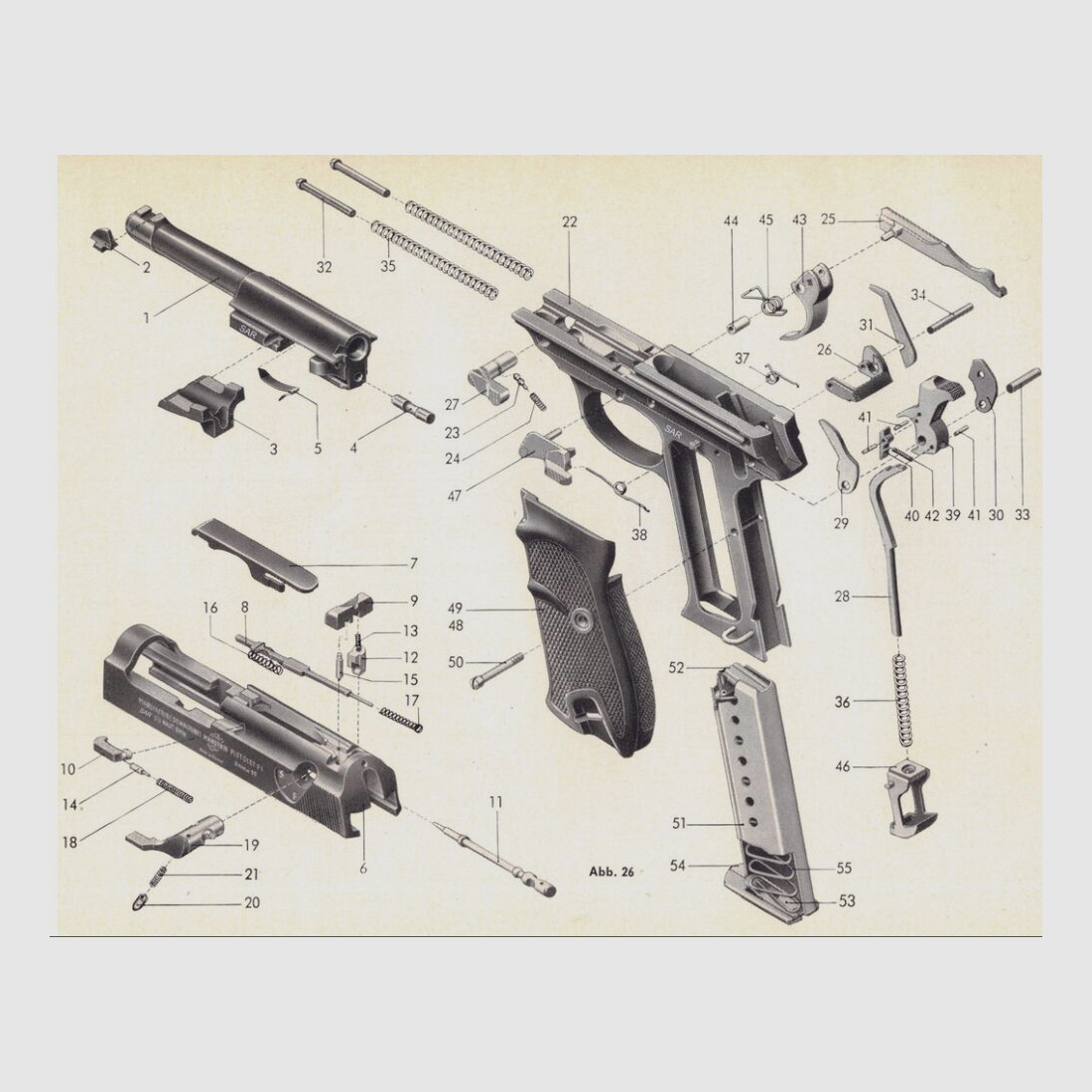 Waffenfabrik Walther Ulm Donau Freier Teilesatz Walther P1 der Bundeswehr 24 Teile