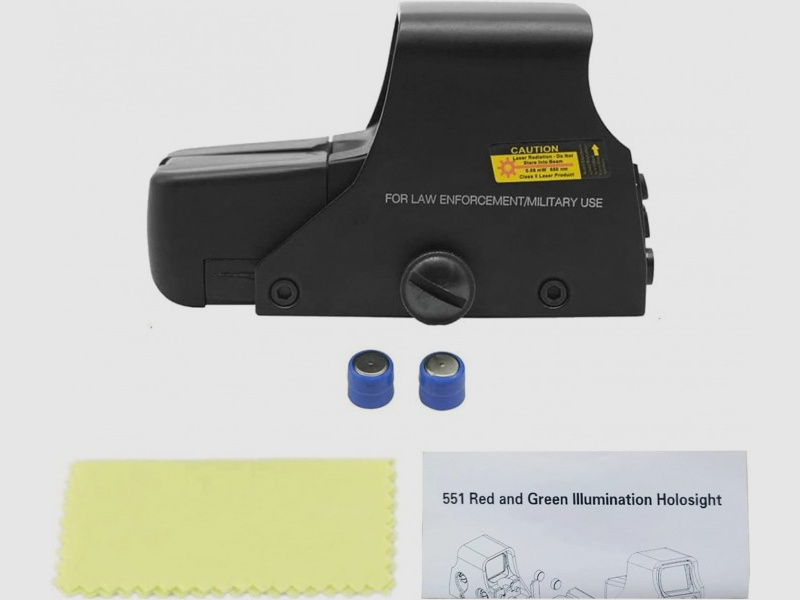 Holographic sight for 20 mm rail, 10 brightness levels, for targeting, hunting