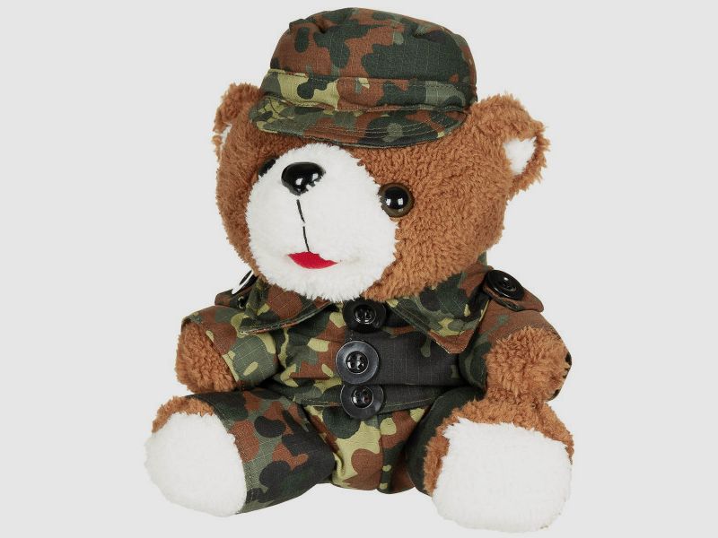 BW-TEDDYBÄR MIT MÜTZE - 28CM - FLECKTARN