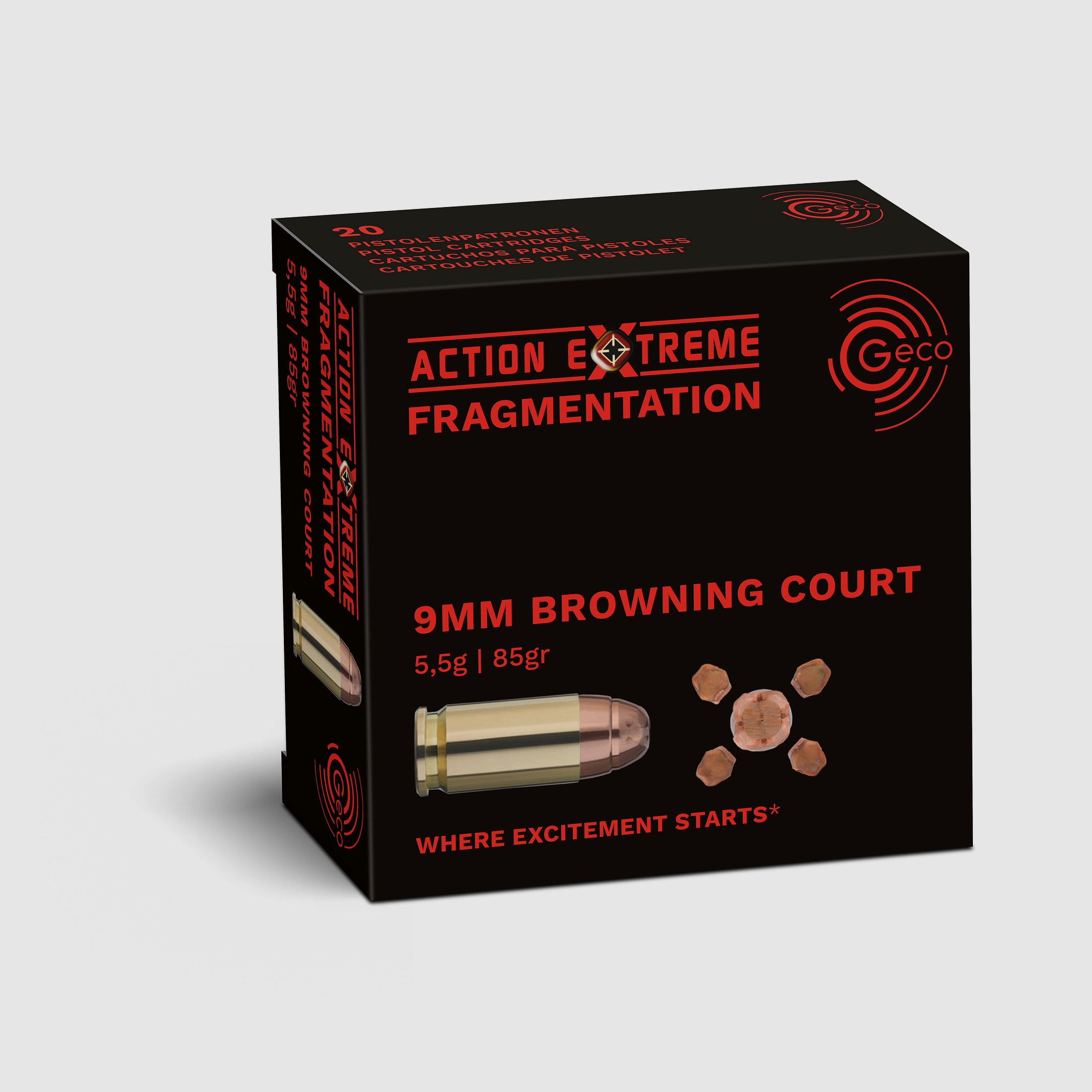 GECO 9mm Browning kurz Action Extr Fragmentation 5,5g