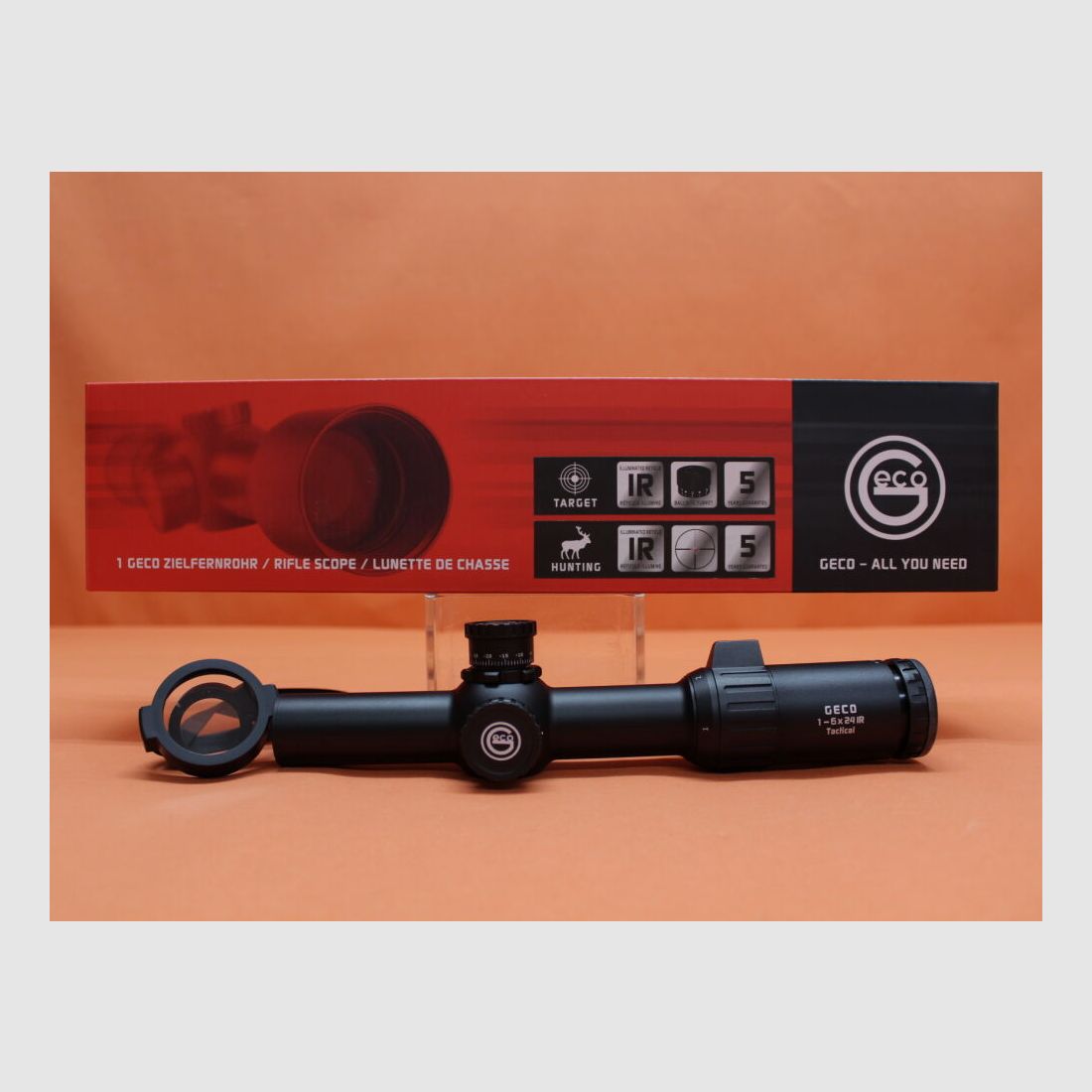 GECO Geco celownik optyczny 1-6x24 IR TT Tactical, GCDT iluminowany krzyż (2.BE) Circle-Dot do IPSC/ Dynamic itp.