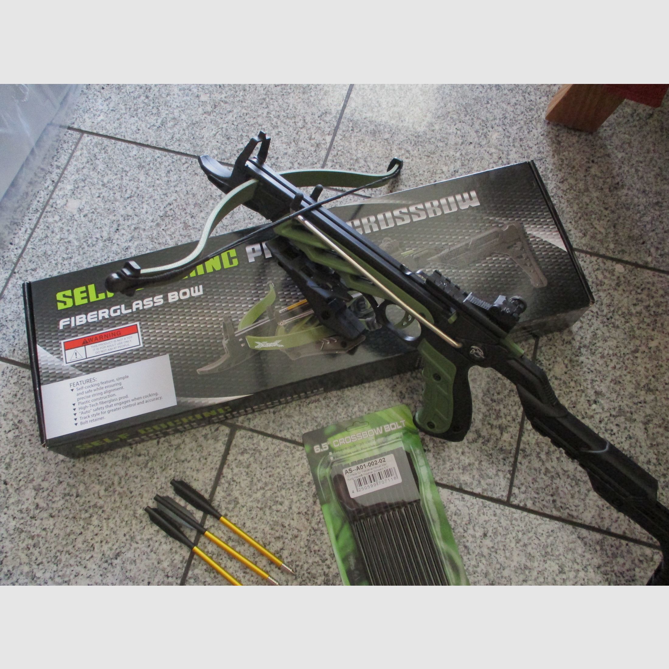 Pistolenarmbrust Man Kung Alligator 2 Oliv 80 lbs  + 12 schwarze Pfeile NEU