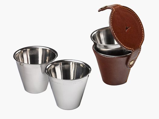 Laksen leren etui met 4 bekers