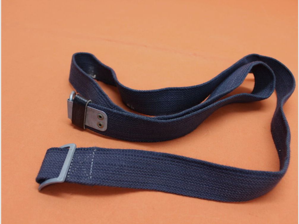DDR NVA SURPLUS Kalashnikov AKM: Carrying strap fabric blue-gray NVA with carabiner hook (also suitable for AK74) SURPLUS