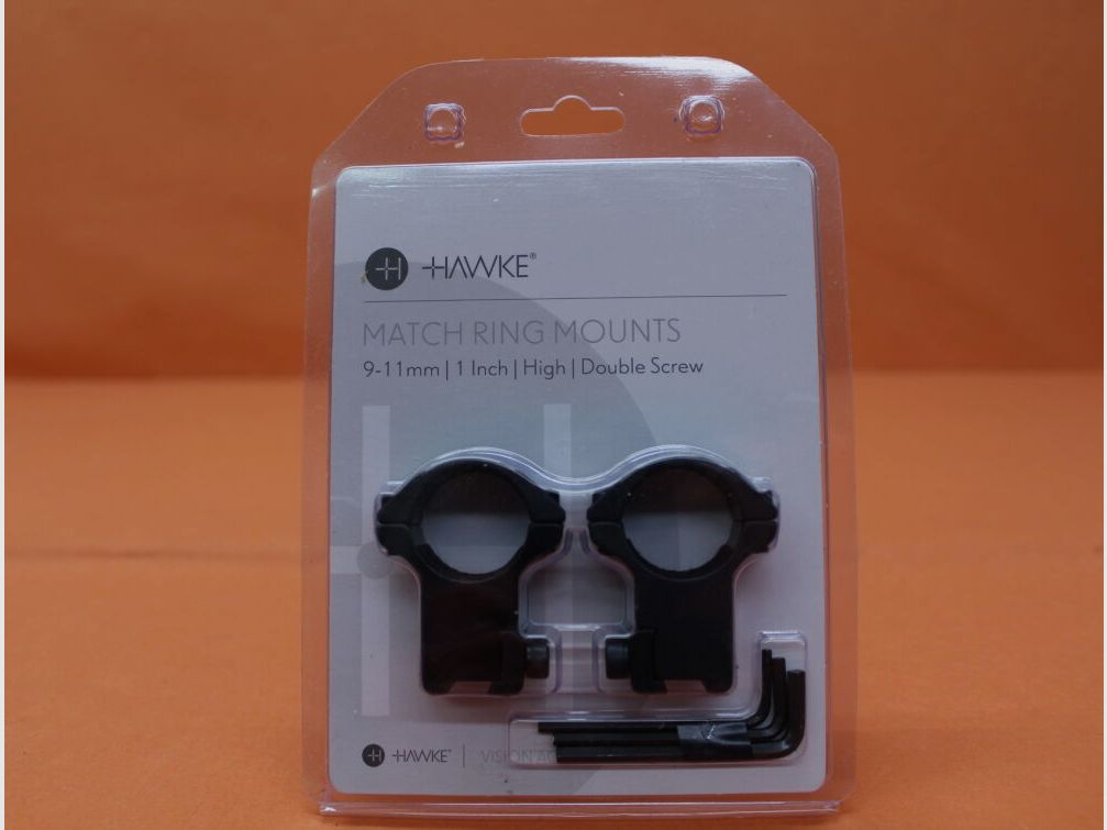 HAWKE @HAWKE Anneaux de montage Match 1" de hauteur (22102) BH=22mm Aluminium noir mat pour rail prismatique de 9-11mm