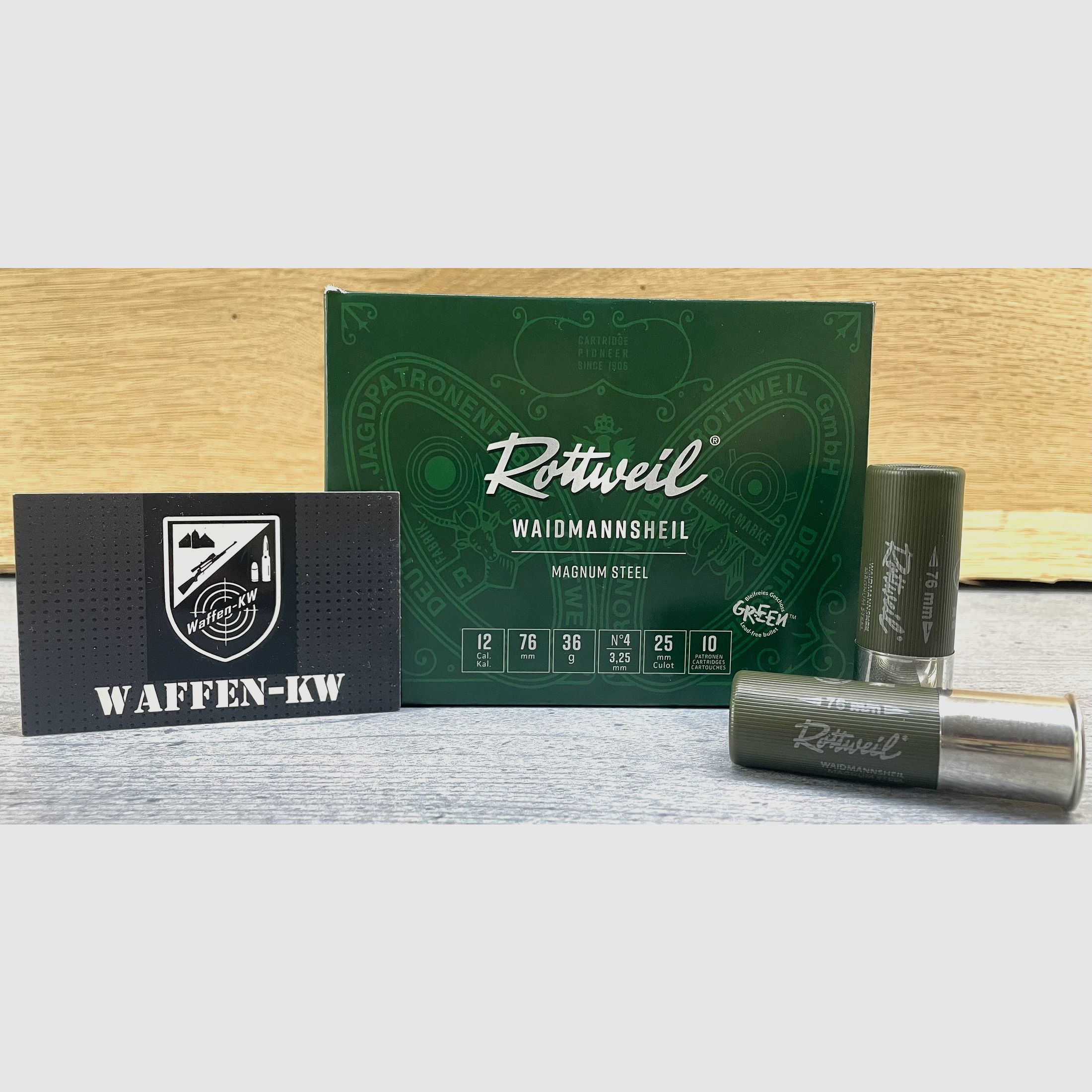 Rottweil 2431734 shotgun cartridges Waidmannsheil Magnum Steel 12/76 36g 3.25mm 10pcs