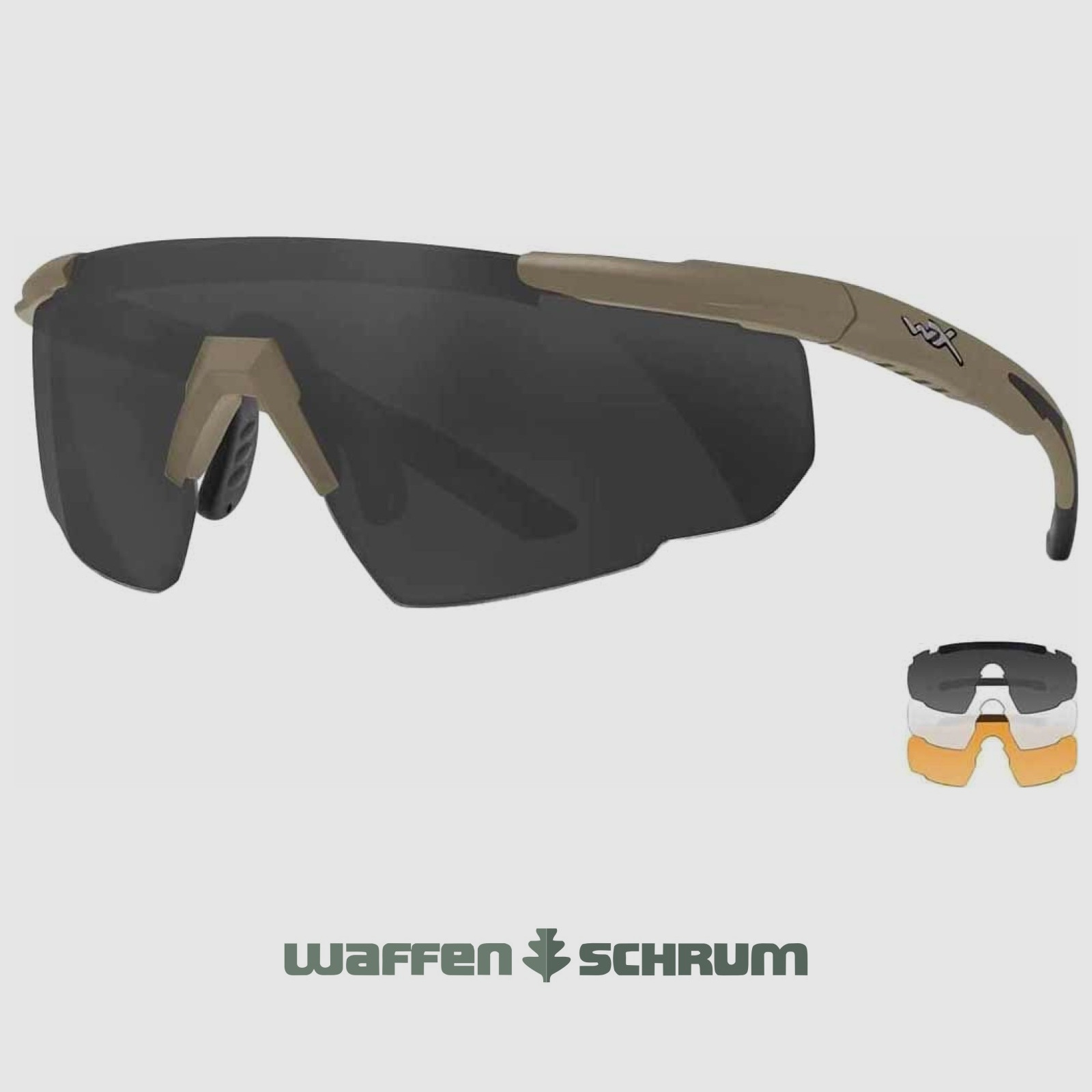 Lunettes de tir Wiley X Saber Advanced Set Verres : gris, clair, orange vif, Monture : couleur camouflage mate