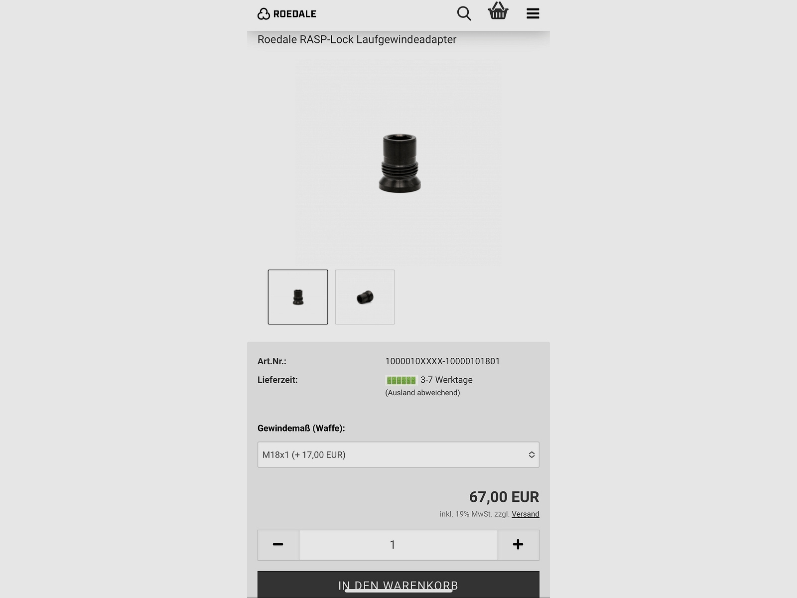 Roedale RASP Adapter Gewindeadapter