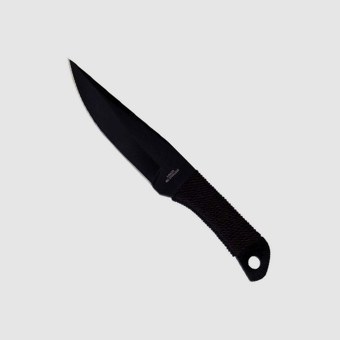 Wurfmesser schwarz, Kordelgriff asymmetrische Klinge