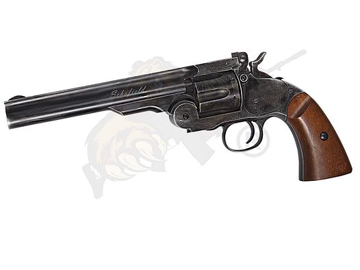 Schofield 6"- Aging BK & Wooden Grip Airsoft Revolver -F-