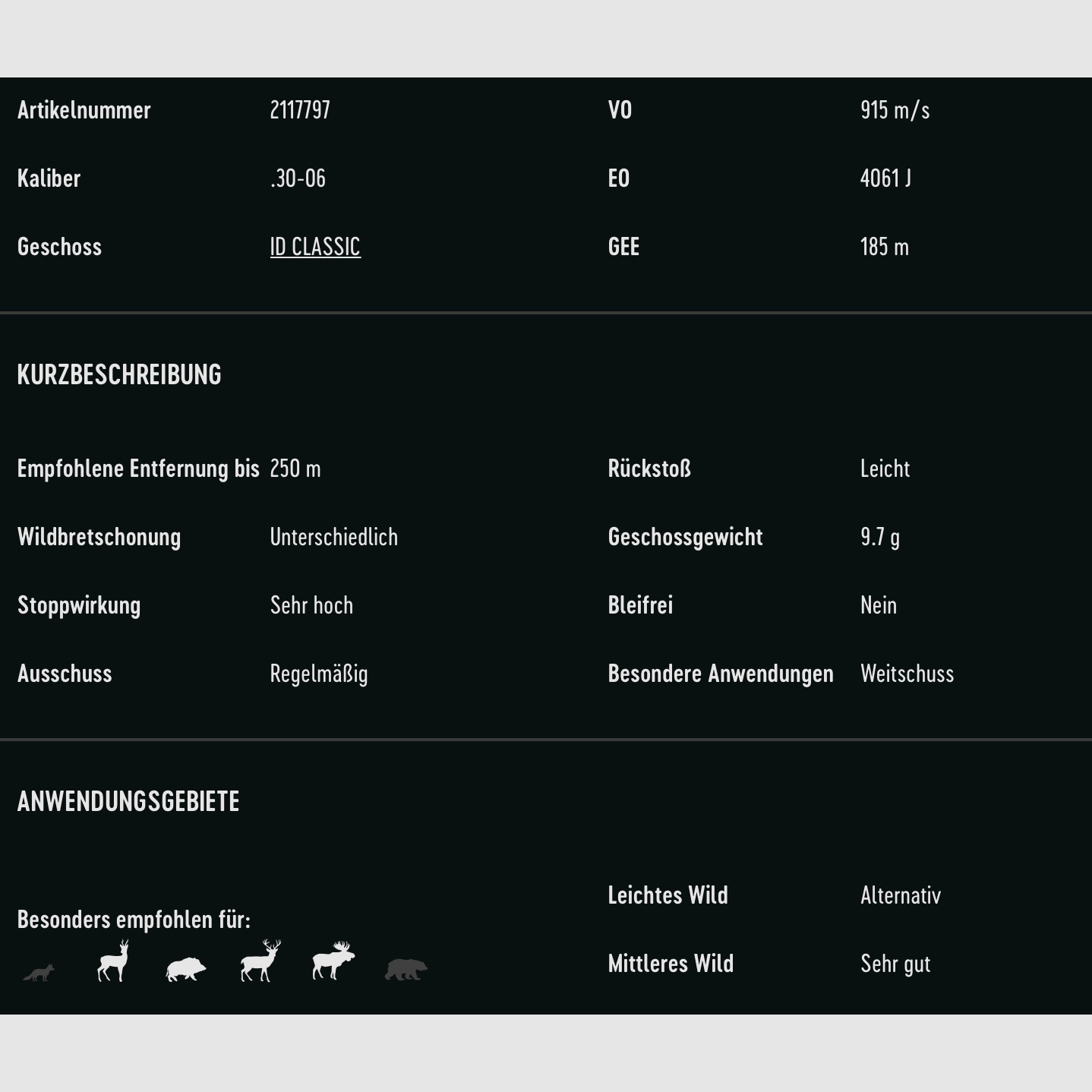 RWS 2117797 .30-06 ID Classic 9,7g/150grs. Langwaffenmunition