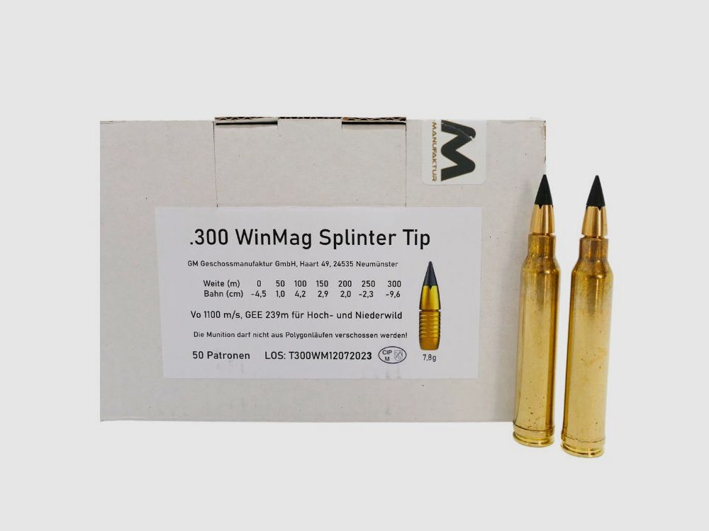 Geschoss-Manufaktur 300WinMag Splinter Tip 7,8g Büchsenpatronen Bleifrei