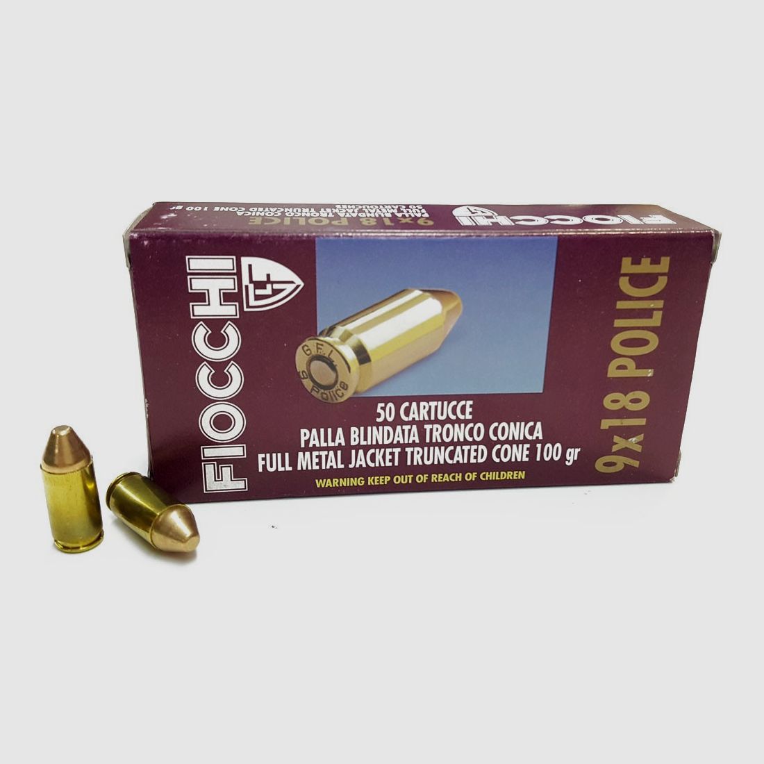 Munición FIOCCHI – 9x18mm. Police – 100 grains – blindada troncocónica